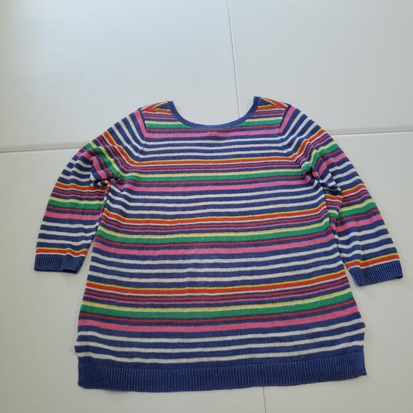Talbots Sweater Womens Large Rainbow Striped Linen Knit Pullover Slit Hem - Picture 1 of 7
